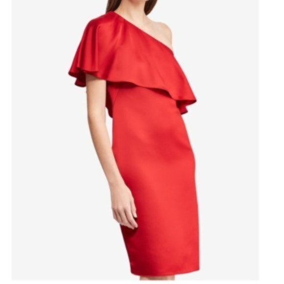 NWT Ralph Lauren One Shoulder Ruffle Cocktail - Picture 2 of 3
